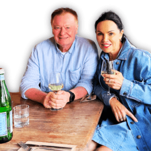 Bob & Hilary drinking wine